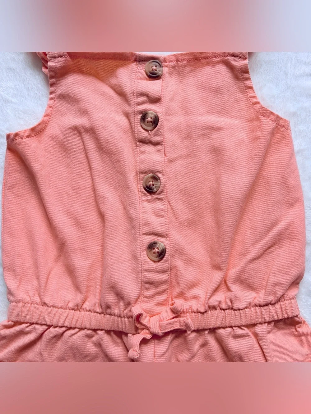 Girls 6X Peach Romper - Sleeveless Ruffle Strap One Piece Outfit W/ Pockets